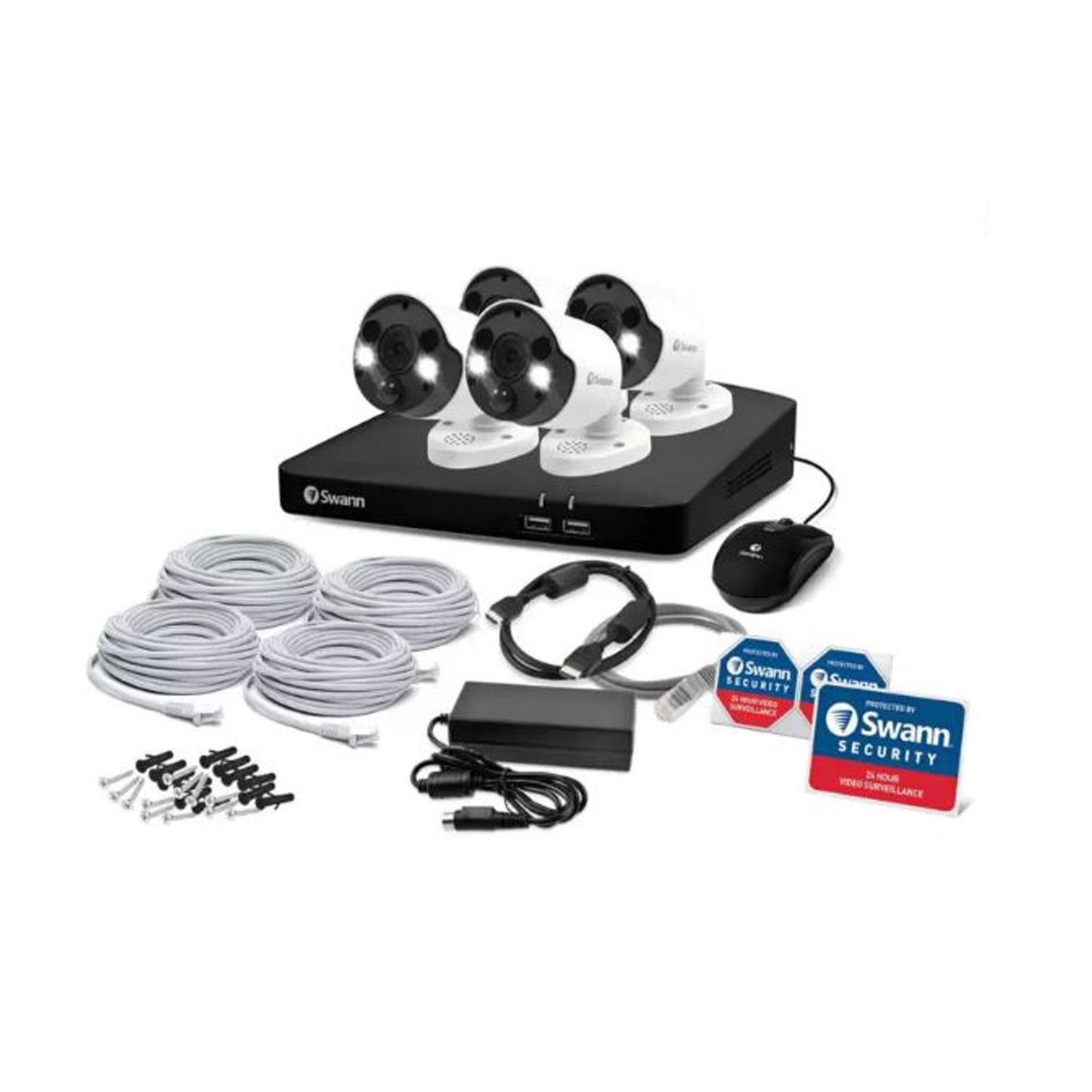 Swann 8 Channel 2TB NVR Recorder with 4 x 4K Ultra HD Spotlight IP Bullet Cameras, SWNVK-887804FB