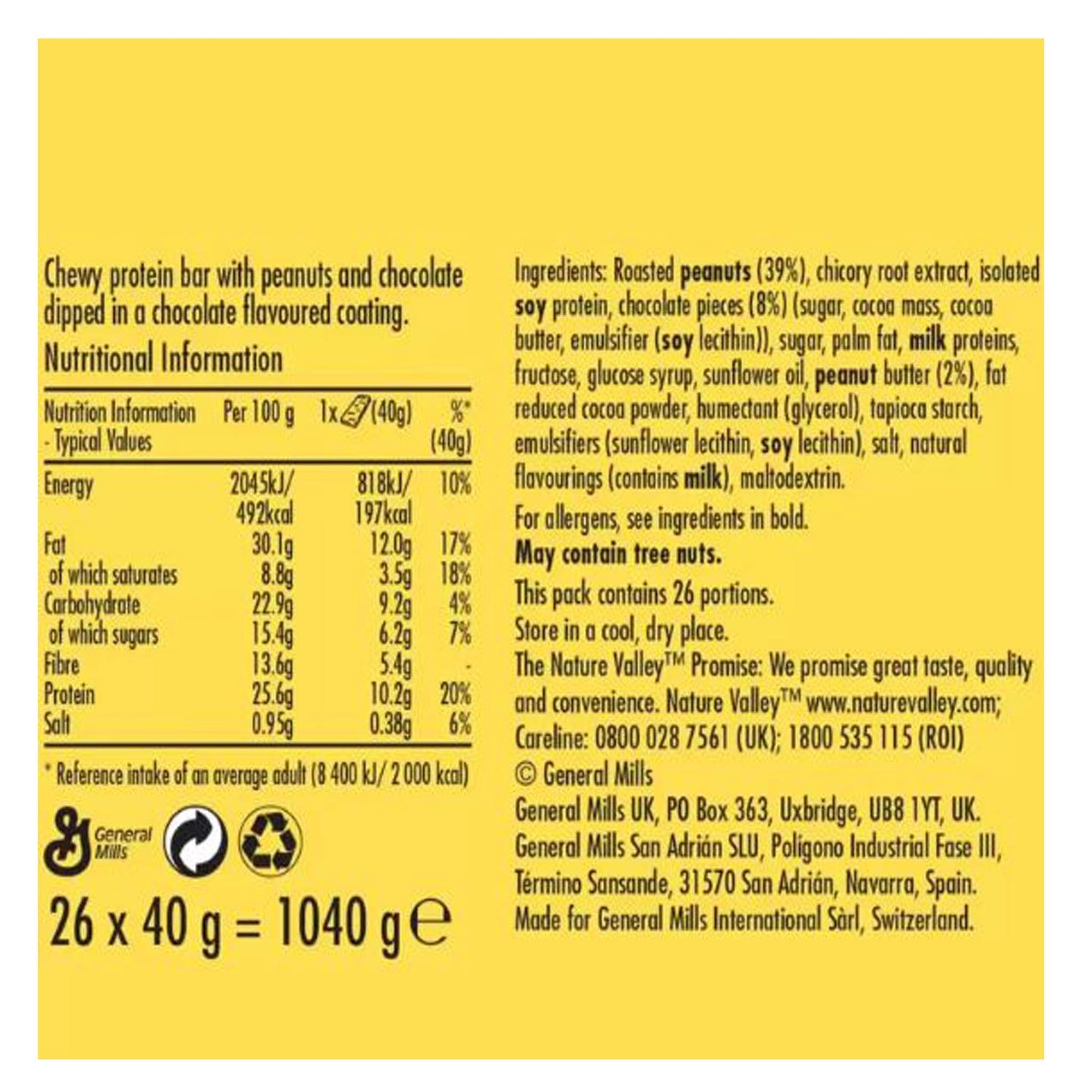 Nature Valley Protein Bar Peanut & Chocolate, 26 x 40g